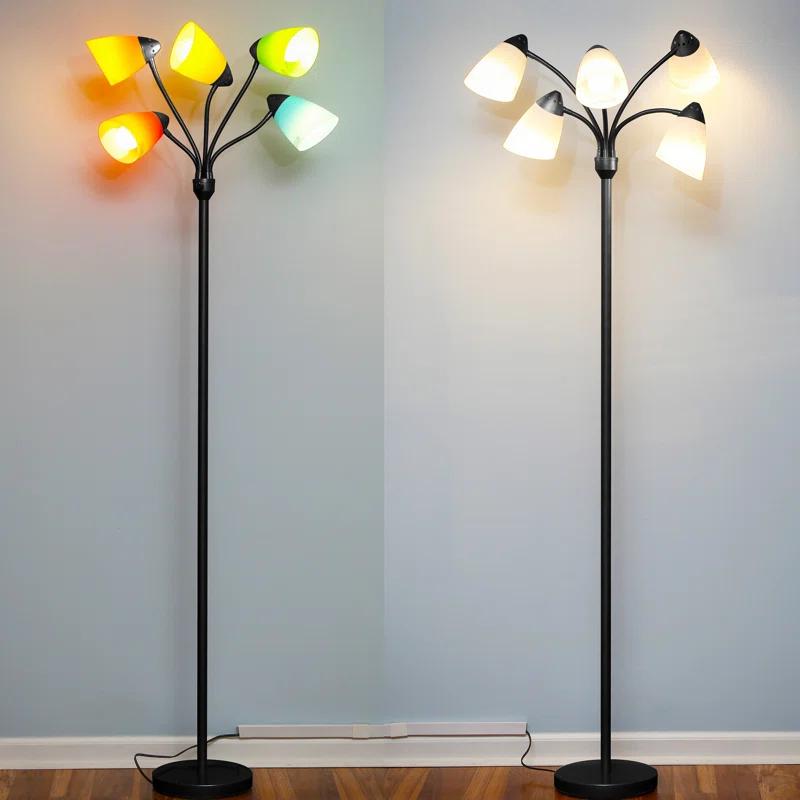 Brightech Medusa 74 in. Modern 5-Light Height Adjustable Gooseneck LED Floor Lamp with 5 Cone Shades