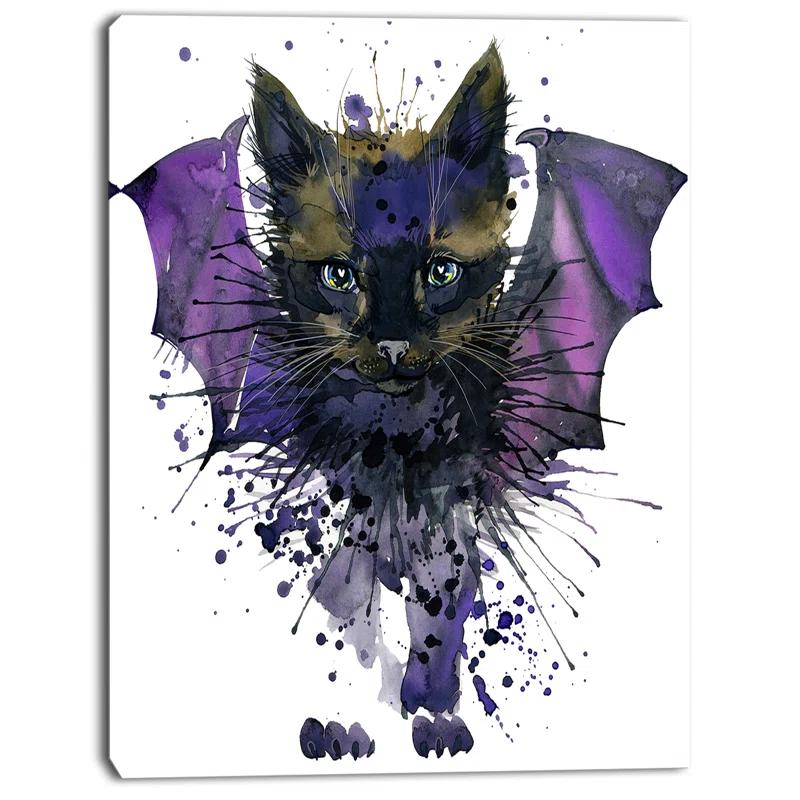 Design Art " Black Cat With Blue Wings "
