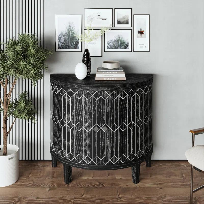 Gracie Oaks Modern Half-Moon 2 Door Wooden Cabinet With Two-Tier Storage And Exquisite Craftsmanship