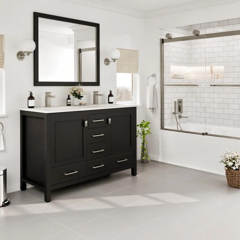 Eviva Eviva London 48"W X 18"D Double Sink Bathroom Vanity With White Carrara Quartz Countertop