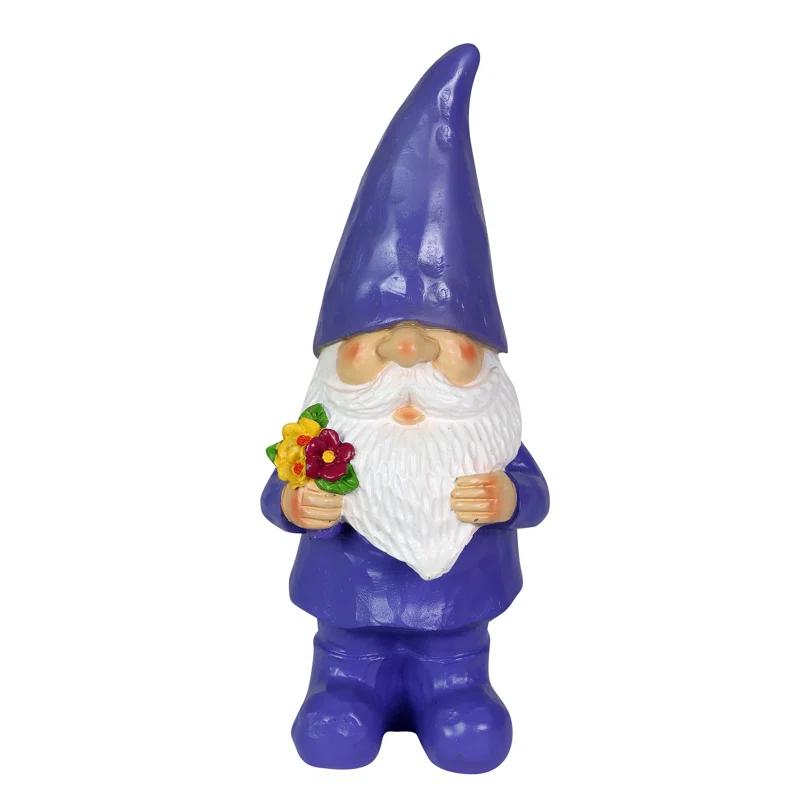 11-Inch Purple Solar Garden Gnome with LED Hat