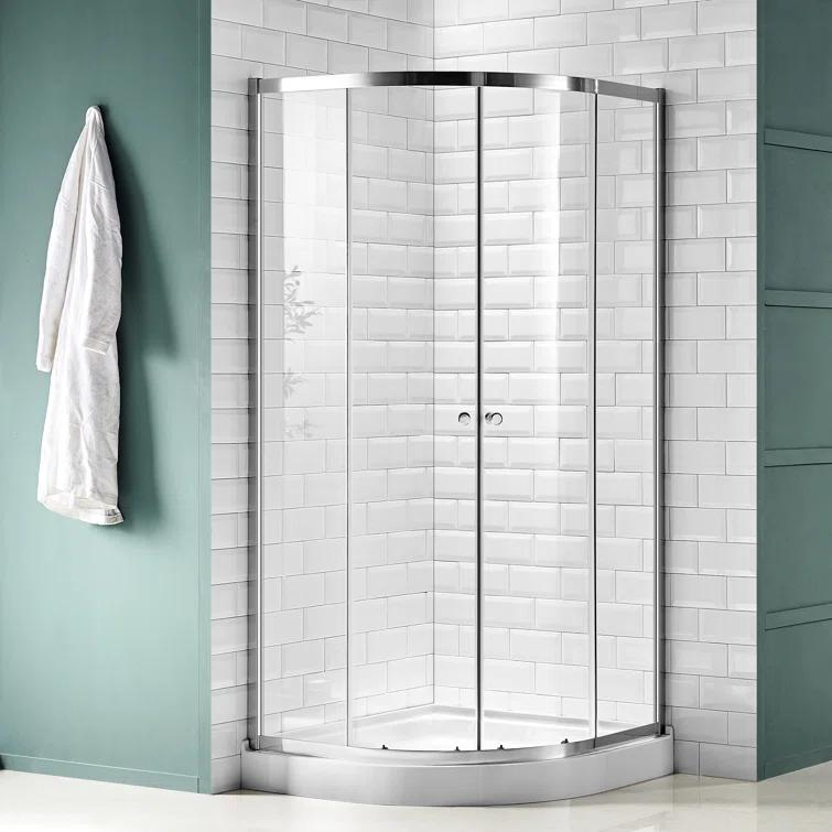 ANZZI Mare Series 35.2'' W 76'' H Framed Round Reversible Shower Enclosure SD-AZ050-01CH