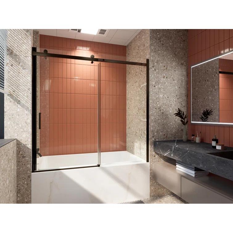LONNI-STYLE 56 - 60 in. W x 58 in. H Frameless Sliding Bathtub Door  with Clear SGCC Tempered Glass LONY6058S04CMB