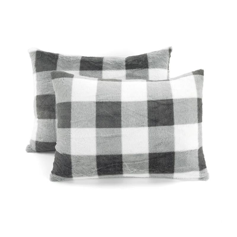 Plaid Faux Fur Microfiber 2 Piece Comforter Set (Set of 2)