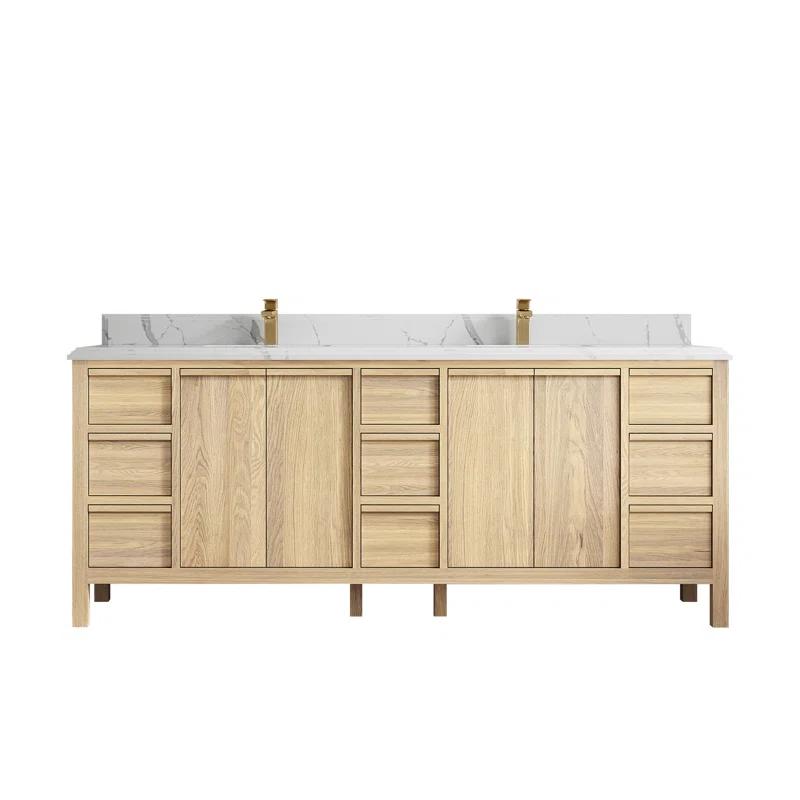 Willow Collections Elizabeth White Oak 84 In. W X 22 In. D Double Sink Bathroom Vanity With Cove Edge Calacatta Laza Quartz