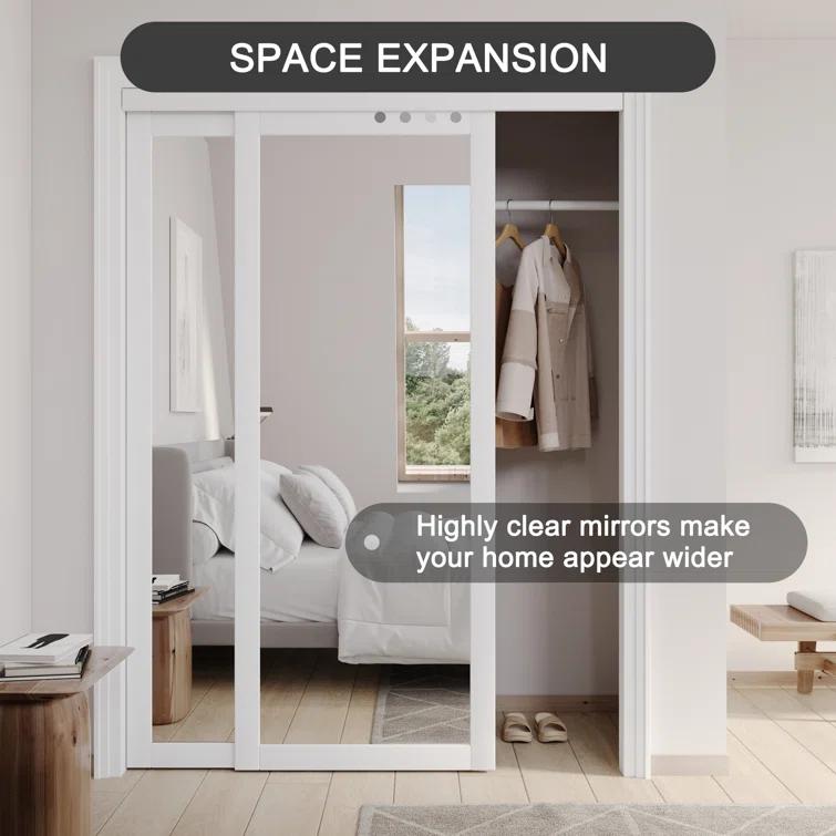 ARK DESIGN 80” Tempered 1 Lite Frosted Glass White Closet Sliding Door with Hardware & Handles