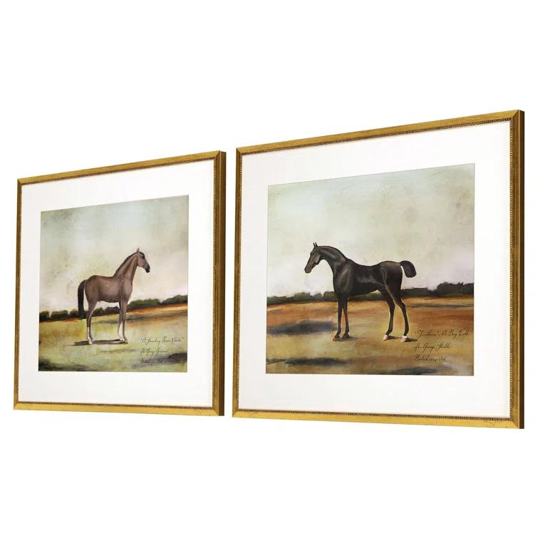 Equestrian III 27" Wide Antique Gold Framed Wall Art Set