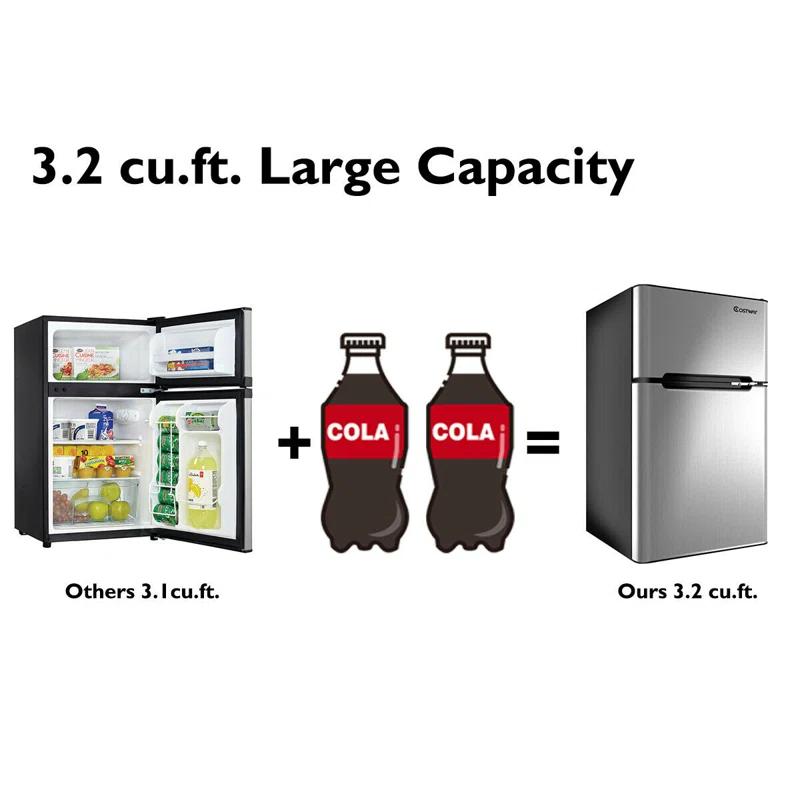 Costway Costway 3.2 Cubic Feet Portable Freestanding Mini Fridge with Freezer