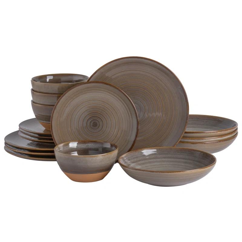 Gibson Gibson Elite 16 Piece Dreamweaver Double Bowl Terracotta Reactive Dinnerware Set