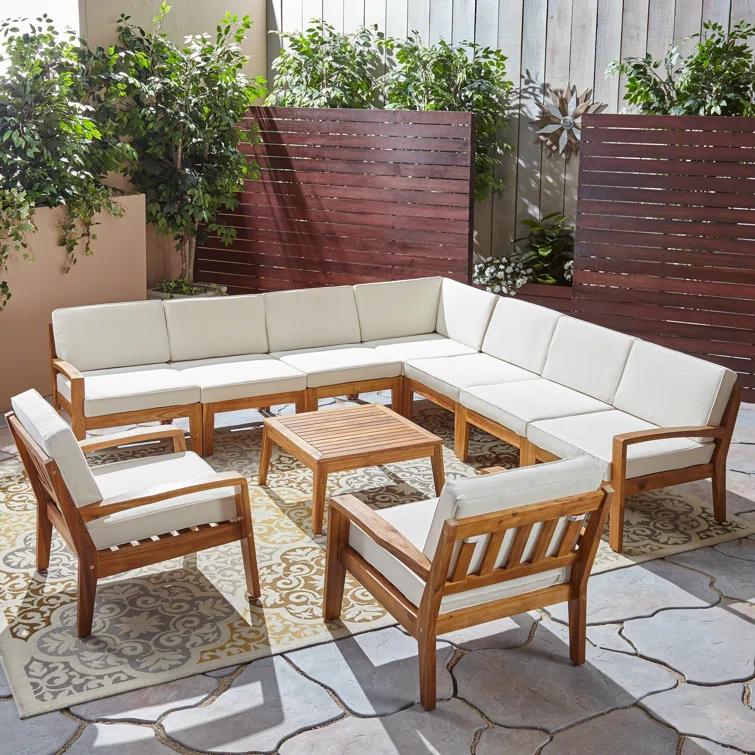 AllModern Pazel Acacia 8 - Person Modular Patio Conversation Sets with Cushions