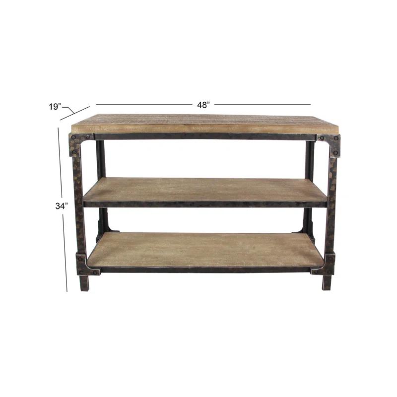 Wood 2 Shelves Brown Console Table
