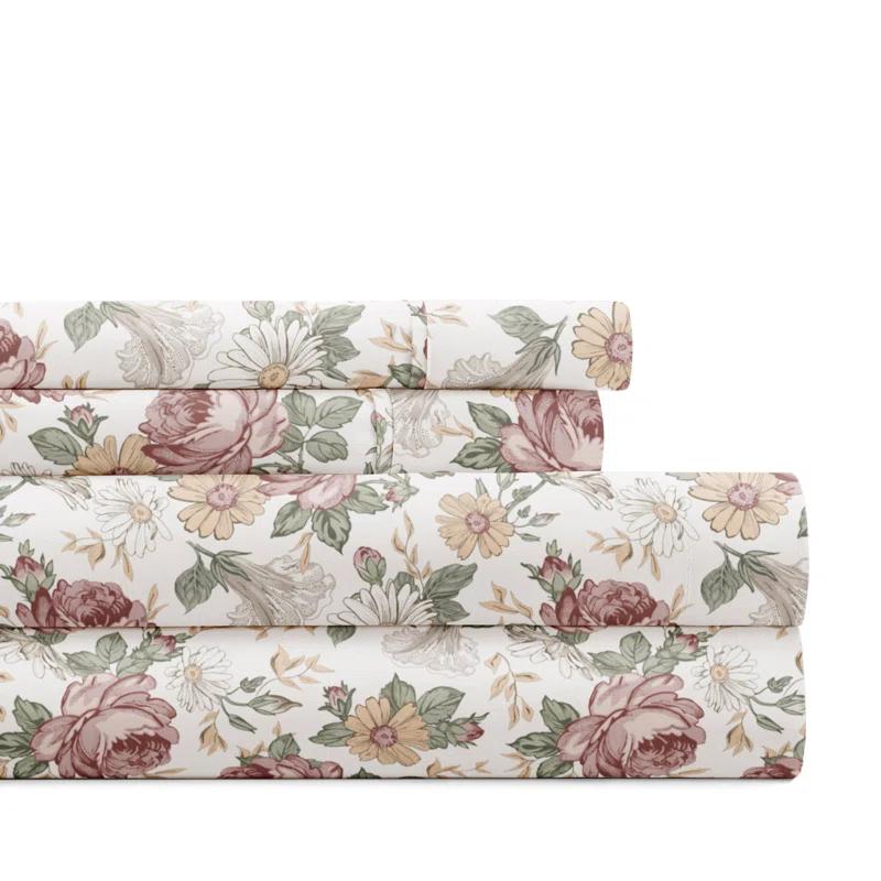 4 Piece Sheet Set Patterned Microfiber Ultra Soft Bedding in Floral Dream