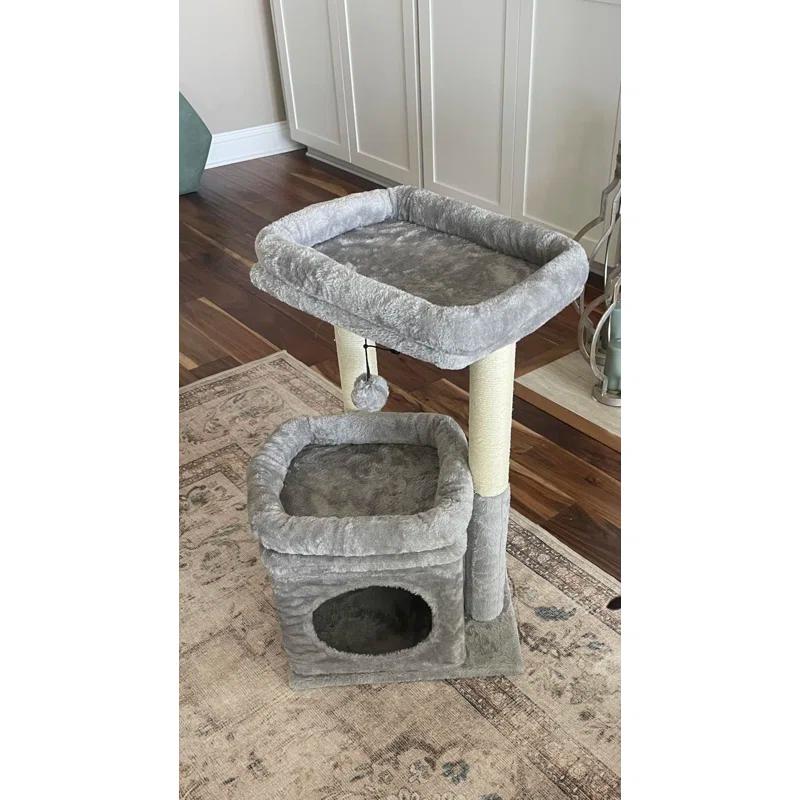 27" Cat Tree Cat Tower ,Natural Sisal Scratching Posts and Plush Pom-pom