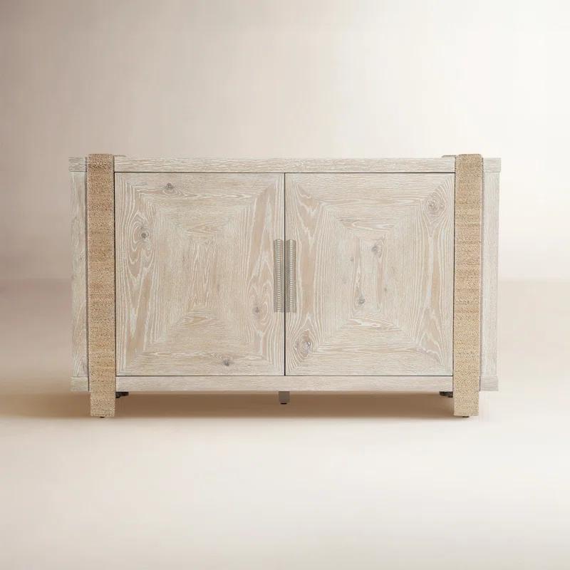 Beige Oak Veneer Transitional Sideboard with Rope-Wrapped Legs