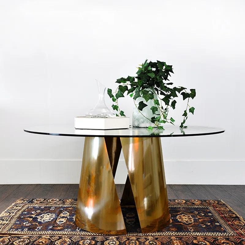 Portia Round Glass Top Metal Base Dining Table
