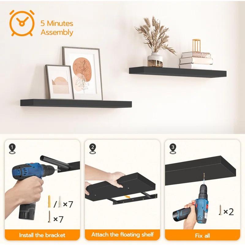 Floating Shelves Wall Mounted Set Of 2, Rustic Wood Wall Storage Shelves For Bedroom,Living Room,Bathroom, Kitchen