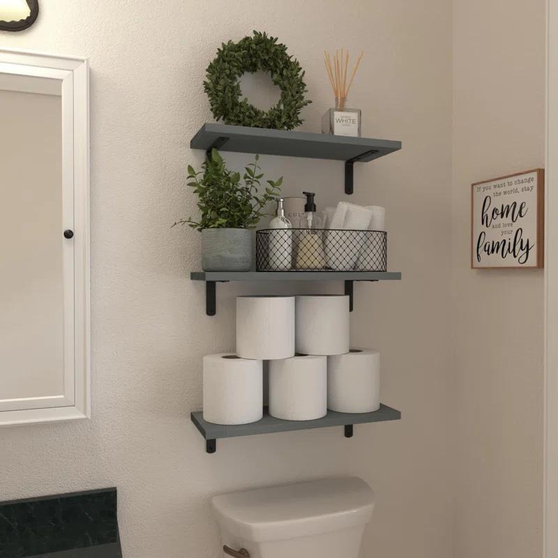 6-Pack Floating Wall Shelves, 16.5 Inch Rustic Farmhouse Wall Storage For Bathroom, Bedroom, And Living Room