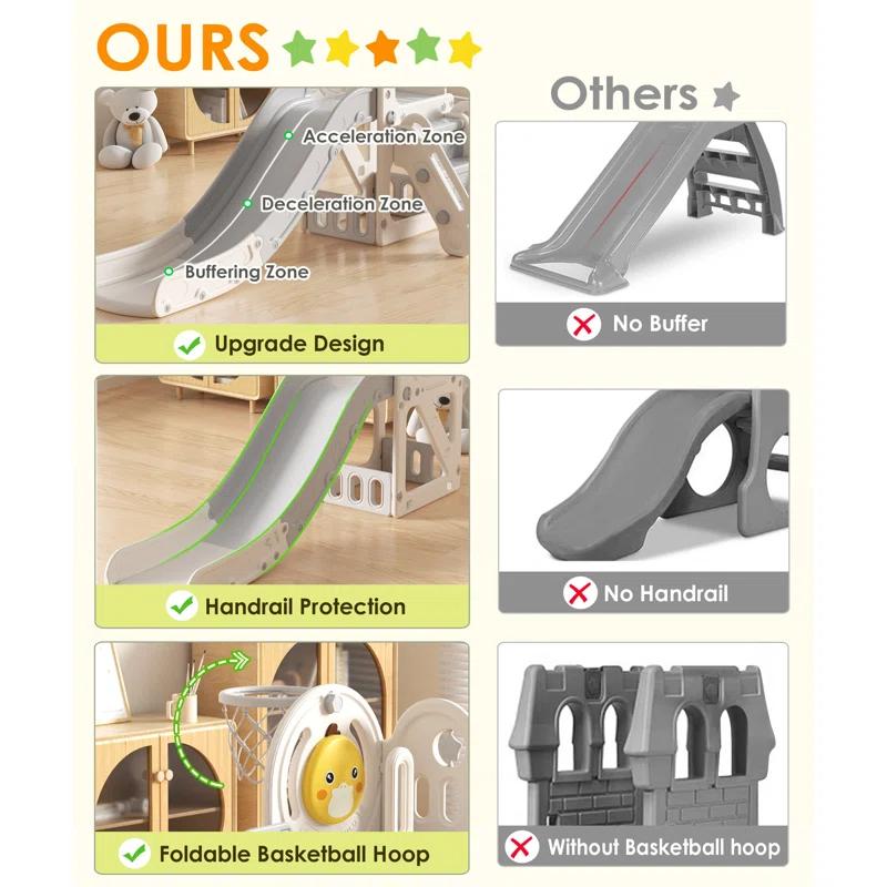 5 in 1 Toddler slide, Kids Slide with Climber Outdoor Indoor Slide Cute Duck Theme Playset