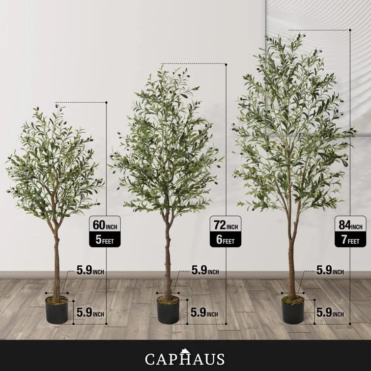 CAPHAUS CAPHAUS Artificial Olive Tree with Fruit, Fake Potted Topiary Tree with Dried Moss, 5 / 6 / 7 Feet