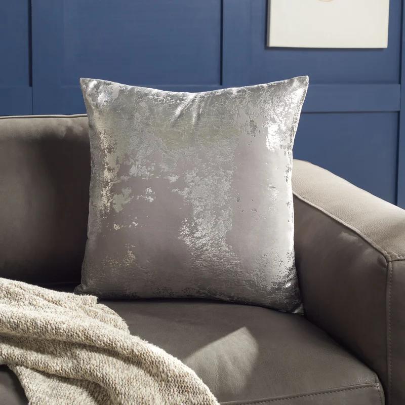 Isabelina 18" Square Grey and Silver Metallic Throw Pillow