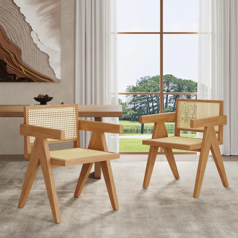 NFusion Darrell Rattan Dining Chairs With Rubber Wood Frame (Set of 2)