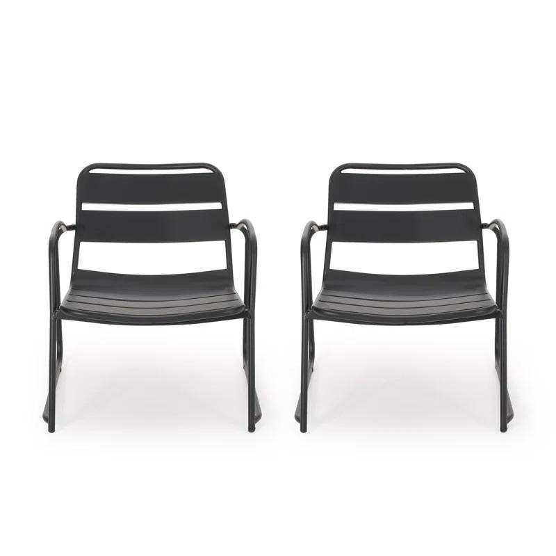 Hokku Designs Modern Metal Frame Outdoor Dining Chairs (Set of 2)
