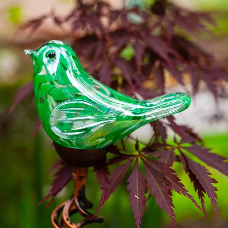 Exhart Exhart Solar Pearlized Hand Blown Glass Bird Garden Stake, 6 by 31 Inches