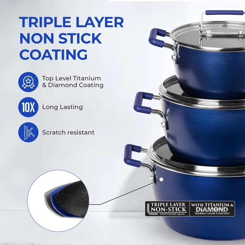 Granitestone Granitestone 6 Piece Stackable Nonstick Nesting Pots with Lids, Dishwasher Safe
