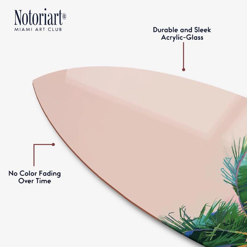 Notori Art Coastal Palm Coral Surfboard Acrylic Coastal Wall Art by Notoriart
