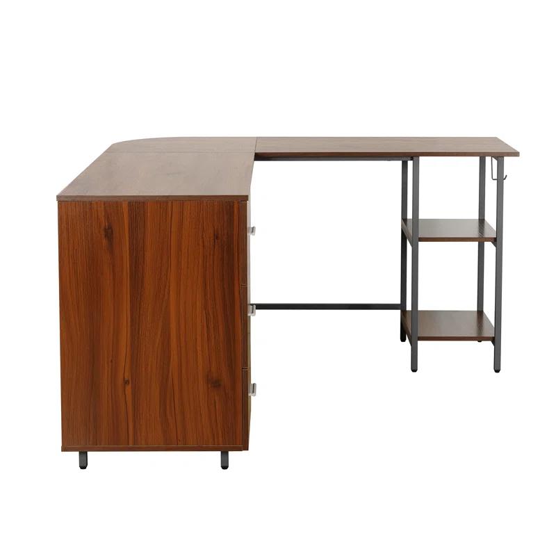 17 Stories Techni Mobili L-Shape Home Office Two-Tone Desk With Storage