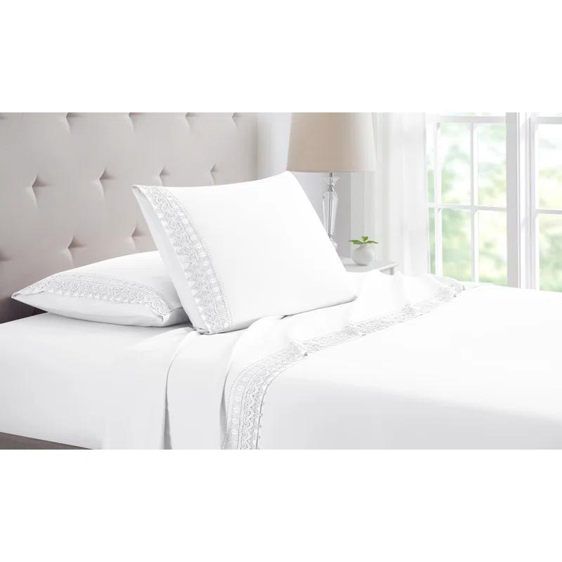 Tradelinker Bamboo 1800 Thread Count 3 Line, Lace or Solid Deep Pocket Sheet Set (4pc) (Set of 4)