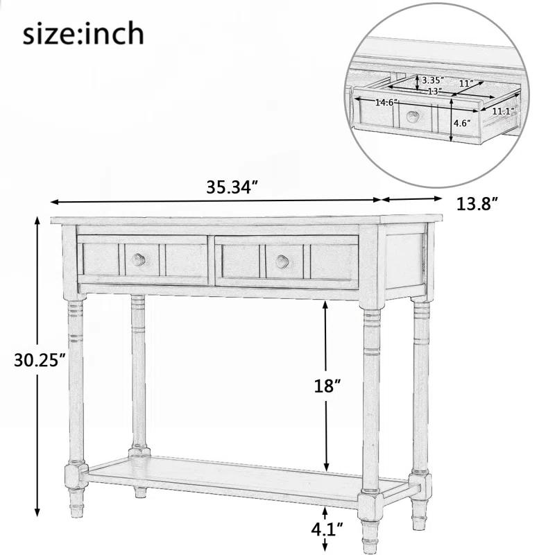 Alcott Hill® Wood Console Table with Two Drawers, Bottom Shelf