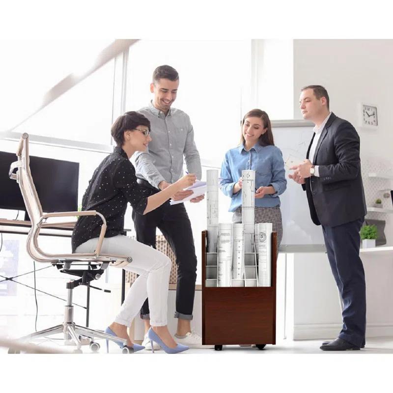 AdirOffice 20-Slot Mobile Rolling Wood Blueprint Roll File Large Document Organizer