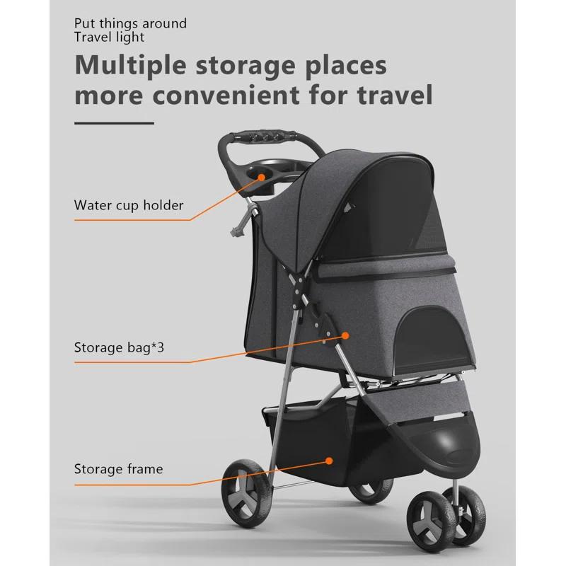 G & R PLUMBING ENTERPRISES, INC. Dog Stroller for Small/Medium Pets,Travel Folding Carrier 3 Wheels for Dog Cat Cage Jogger Stroller | Wayfair