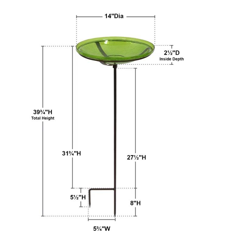Winston Porter Crackle Glass Birdbath Bowl with Stake, 14-in