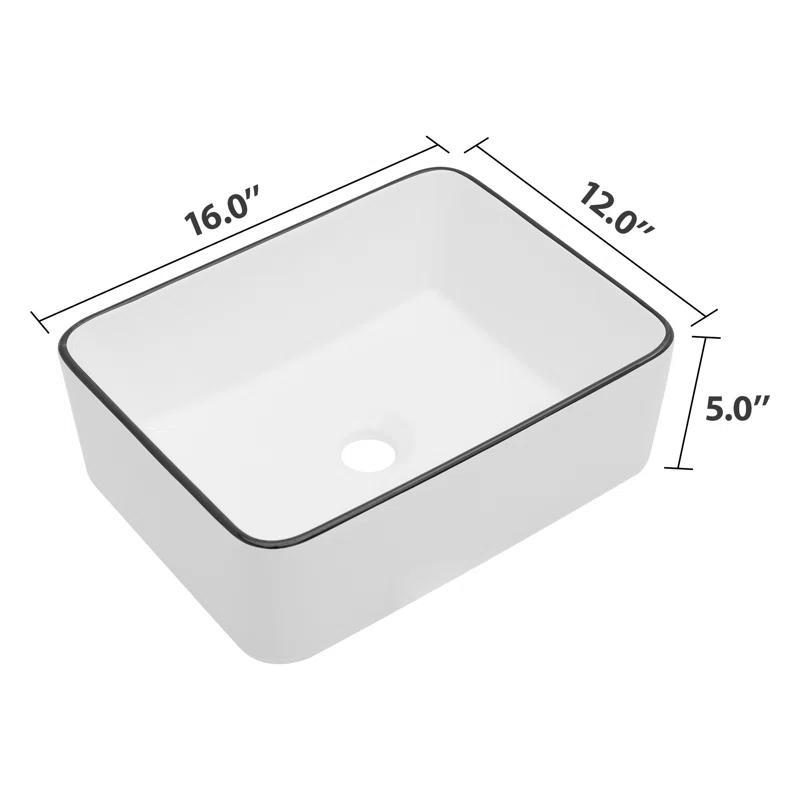 16"X12" White Ceramic Bathroom Vessel Sink Rectangle Bowl Vanity Sink