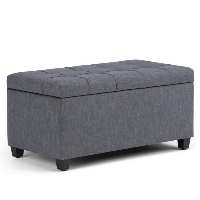 Simpli Home Sienna 33"W Upholstered Storage Ottoman Bench with Lift-Up Tufted Top