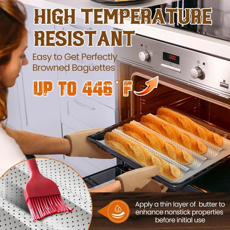 KAISHENGDAA Baguette Bread Pan, Premium Nonstick Perforated Baguette Pan For French Bread Baking, 4 Loaves Baguette Baking Tray For Sourdough, Italian Bread, Perfect For Creating Crisp Golden-Brown Crust