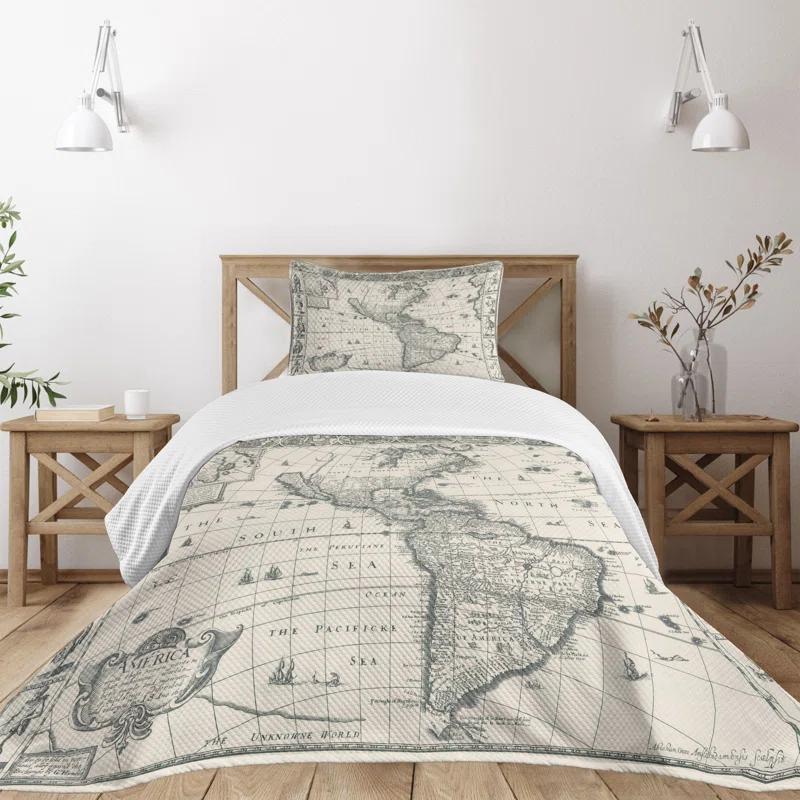 Ambesonne Ambesonne World Map Bedspread Retro Old