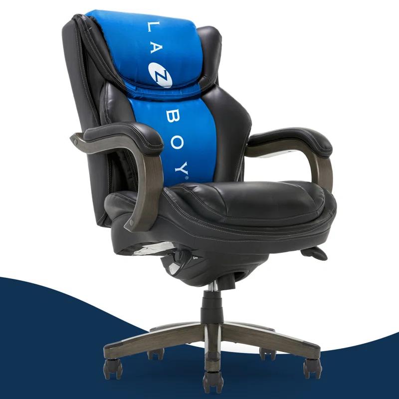La-Z-Boy La-Z-Boy Harnett Big and Tall Executive Office Chair, Ergonomic High-Back Chair with Solid Wood Arms, ComfortCore with Memory Foam Cushions, Bonded Leather