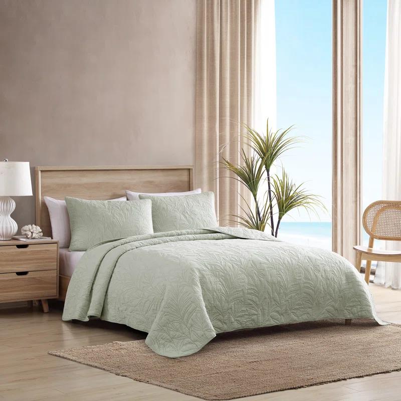 Tommy Bahama Home Tommy Bahama Solid Costa Sera Stitch Green Cotton Quilt