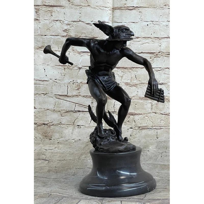 Wildon Home® Mercury Hermes Greek God Messenger Giambologna Bronze Sculpture Statue 11.5" x 12"