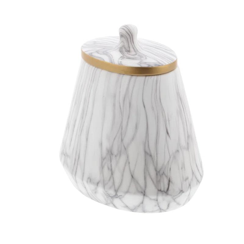 CosmoLiving by Cosmopolitan Ceramic Faux Marble White Decorative Jars with Gold accent