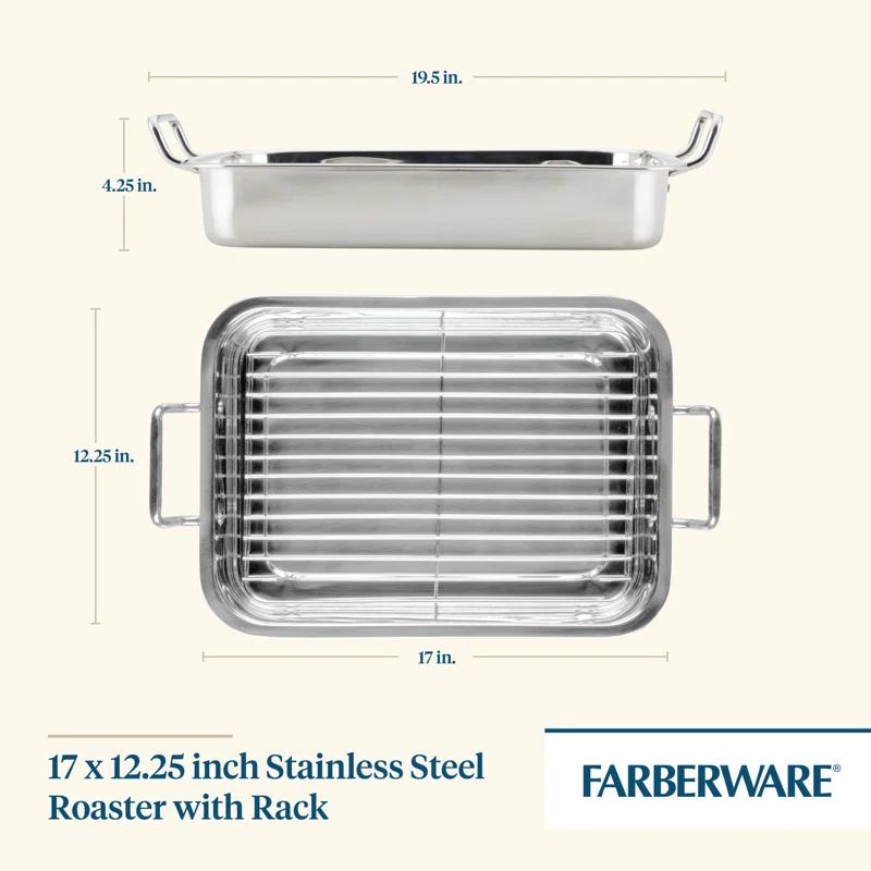 Farberware Farberware Classic Traditions Stainless Steel Roaster / Roasting Pan With Rack, 17-Inch X 12.25-Inch, Stainless Steel