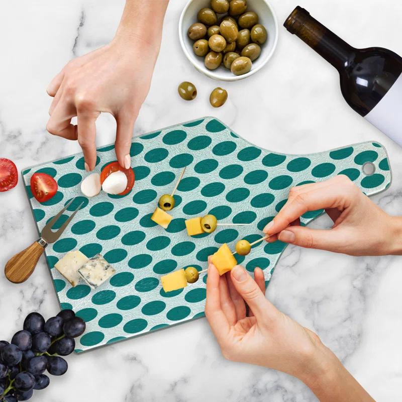 Ambesonne Ambesonne Teal Tempered Glass Cutting Board Design Vibrant Teal White