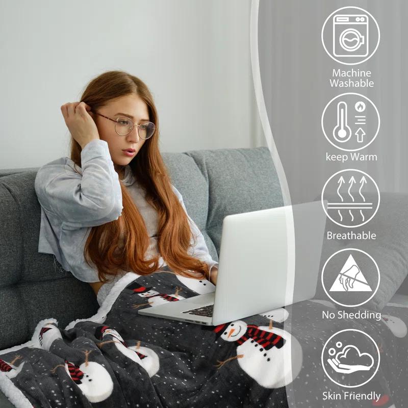 Catalonia Snowman Blanket, Christmas Sherpa Fleece Throw, Blanket For Couch And Bed,Soft,Thick, Fluffy,Warm