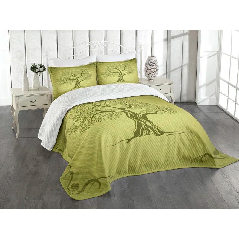 Ambesonne Ambesonne Olive Green Bedspread Set Olive Tree Pattern Olive Green