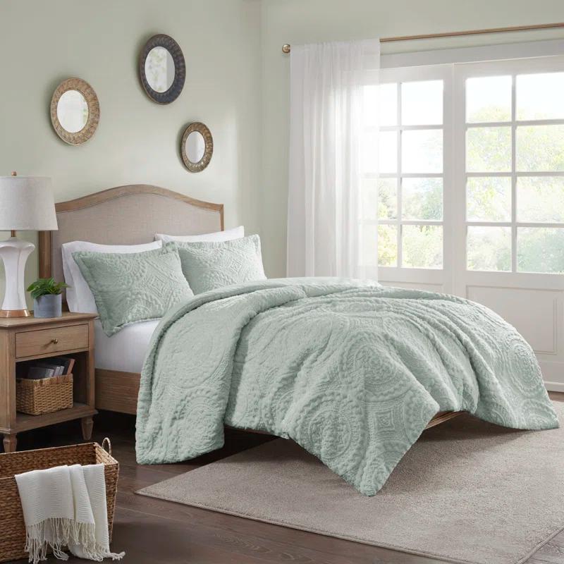 Madison Park Arya Embroidered Medallion Faux Fur Ultra Plush Comforter Set