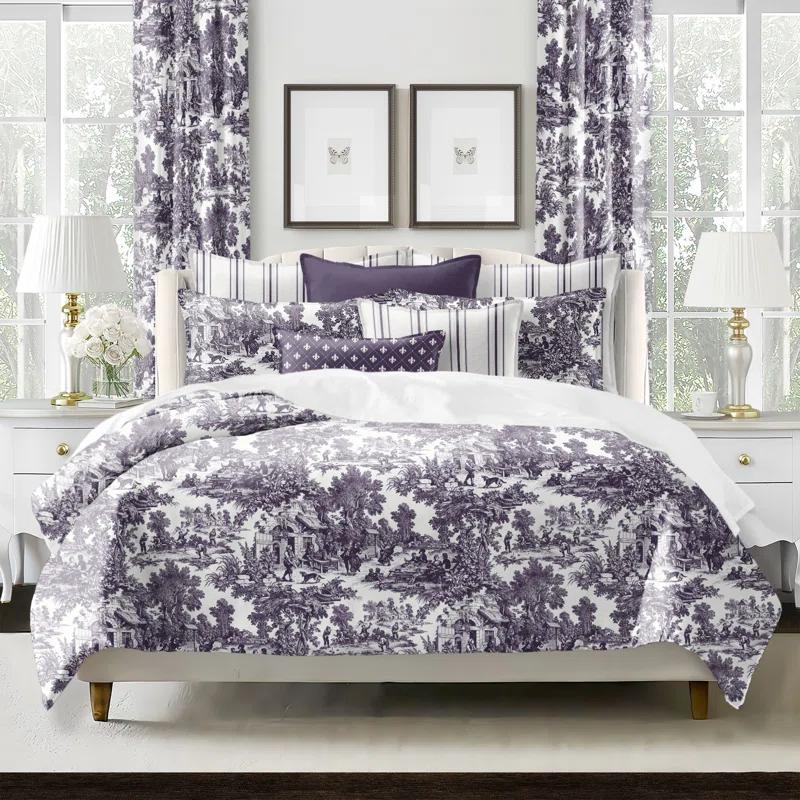 Au Village Toile Eggplant  Cotton Comforter Set 8 Piece
