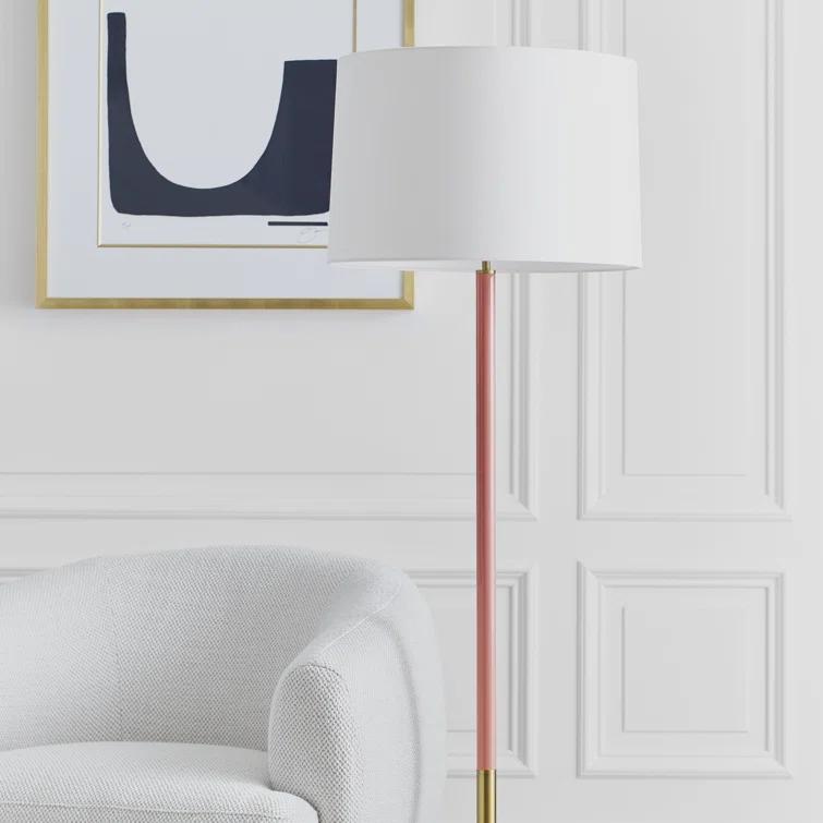 Monroe Burnished Brass and Coral Floor Lamp with White Linen Shade